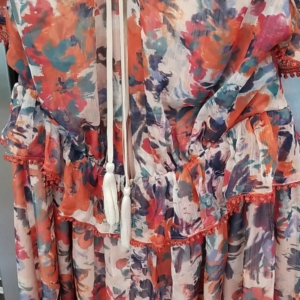 💕ADELYN RAE💕 Boho Pattern Ruffle Maxi Dress - Picture 8 of 12